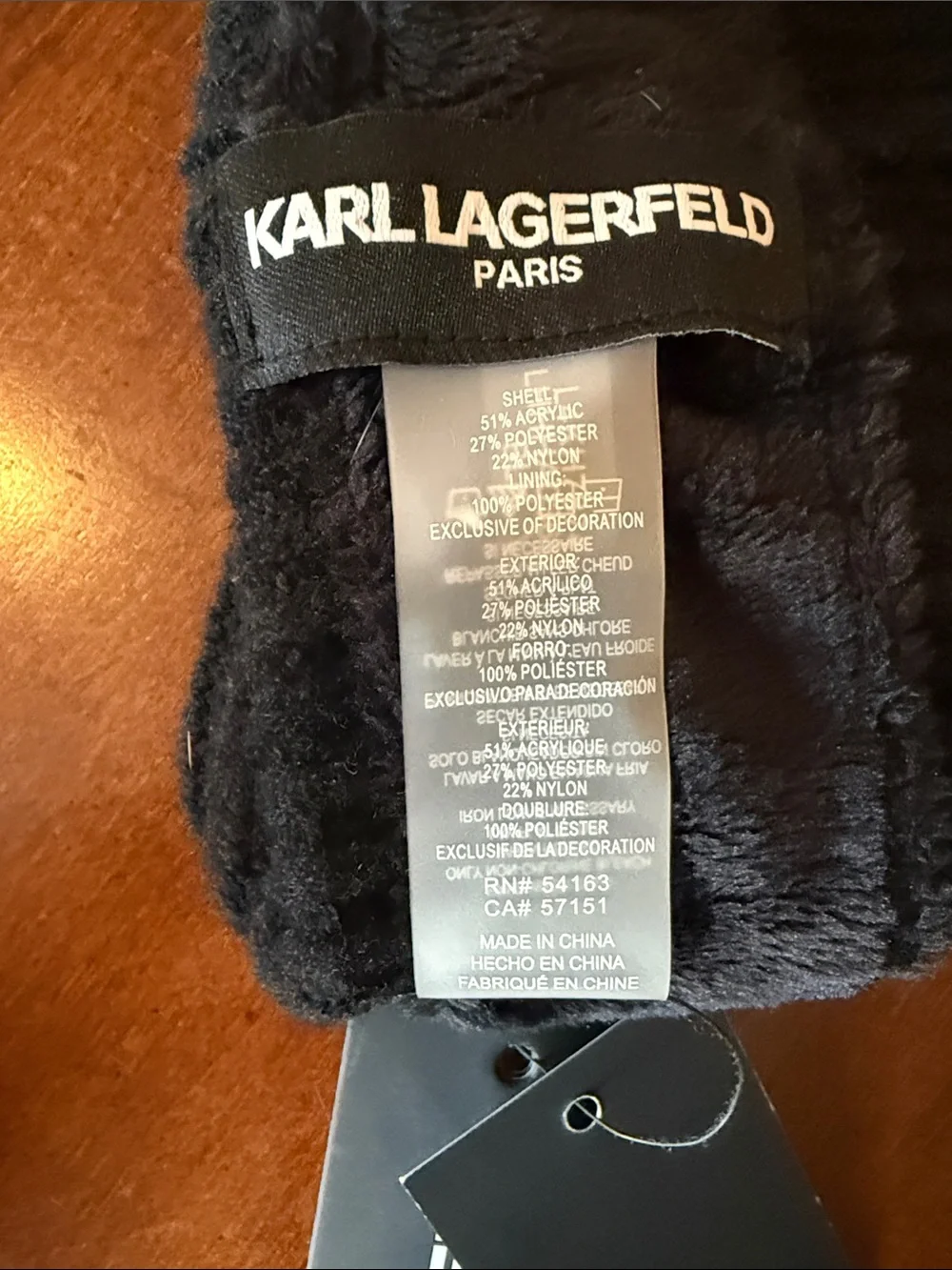 Karl Lagerfeld Black Ribbed Pom Pom Beanie with Icon Patch